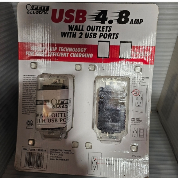Feit Electric 2PK Wall Outlets With 2 USB Ports 4.8 Amps 2 Pack NEW IN BOX - Picture 3 of 3